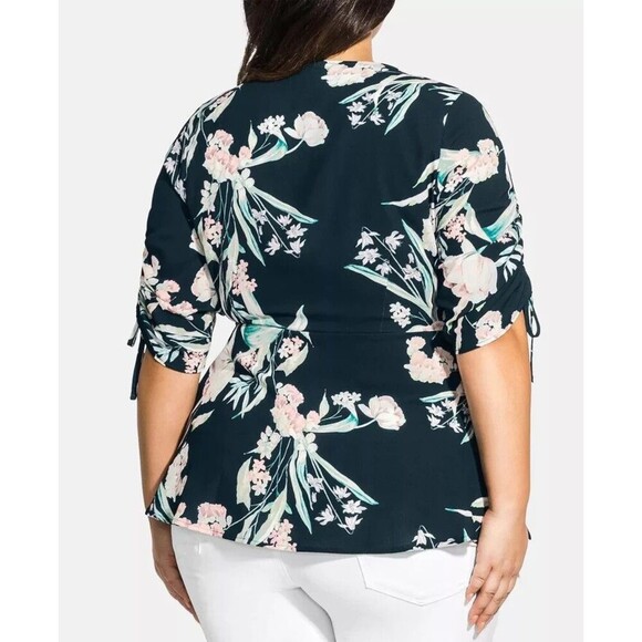 Darling CITY CHIC "Fresh Fields" Side Tie Ruched Sleeves Wrap Top Size M/18 - Picture 3 of 11